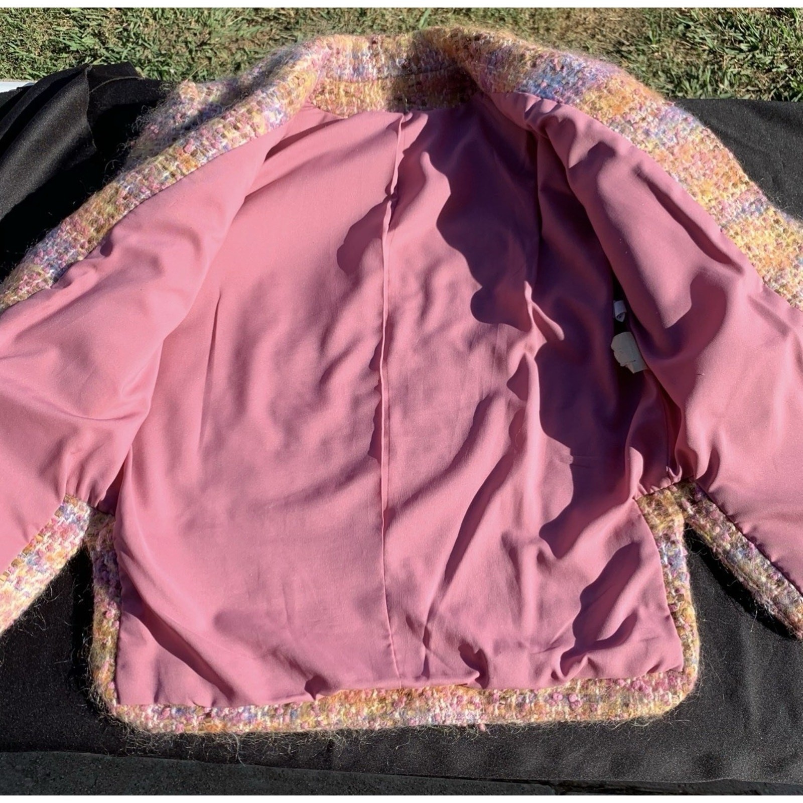 Vintage David Hayes Pink Multi Mohair Wool Blazer Barbie Pink Lining Size 4