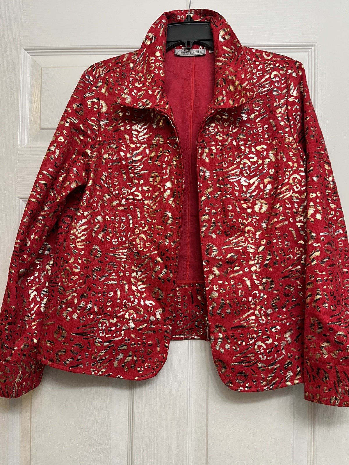 Vintage Birch Hill Red w/ gold Spots Blazer Jacket Sz large Unique well made
