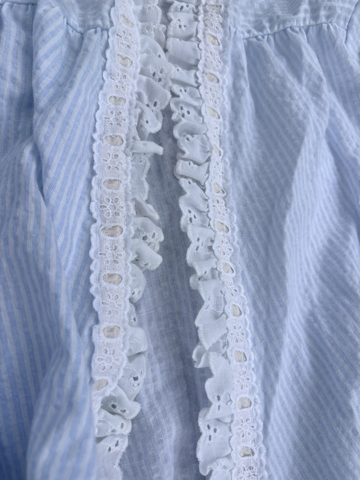 Jennifer Dale Vintage 70s Blue Pinstripe Seersucker Maxi Robe Size 11 S/M