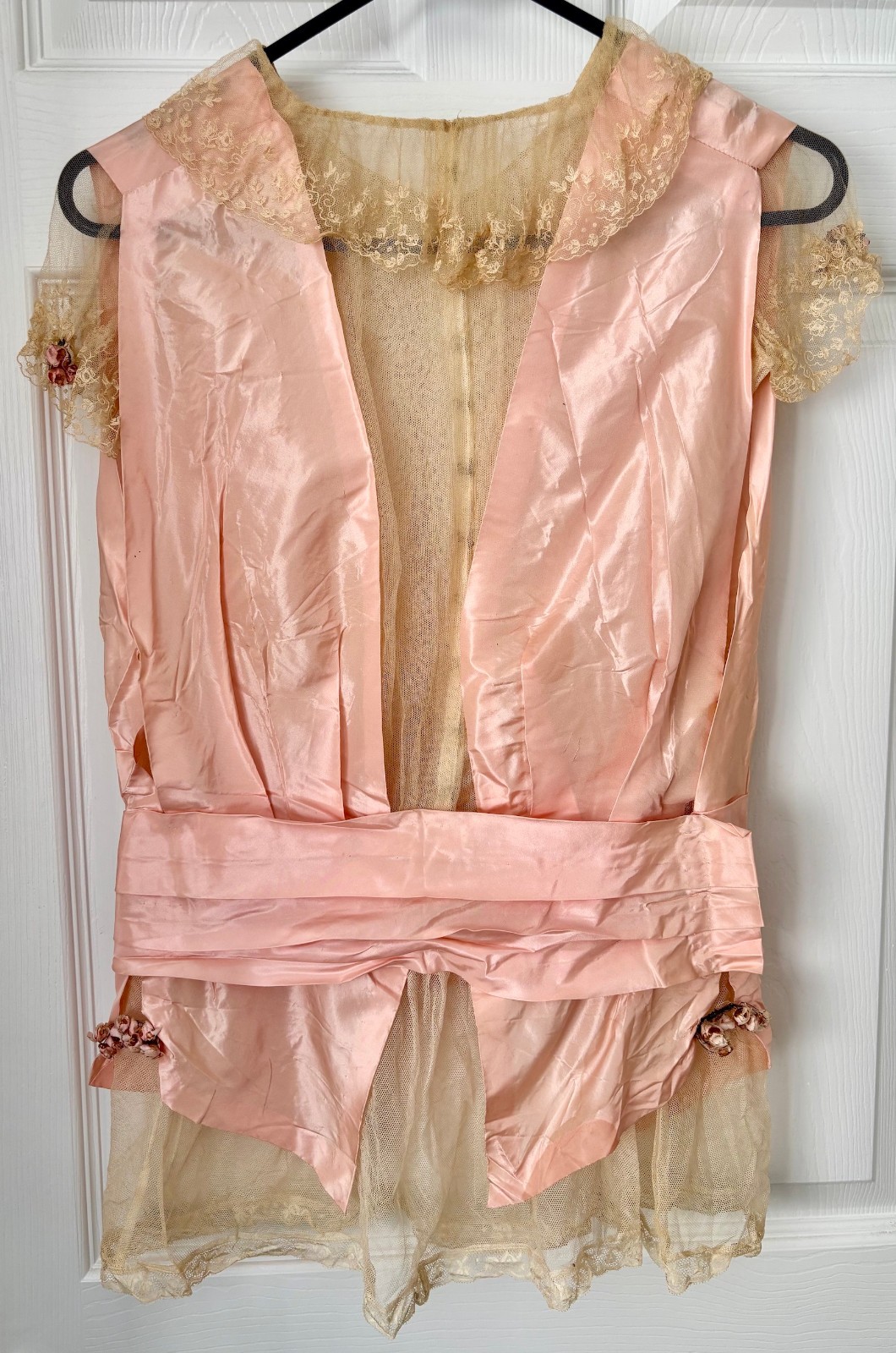 Antique c1915 Pink Silk Taffeta Lace Bodice Blouse Edwardian Fashion Titanic Era