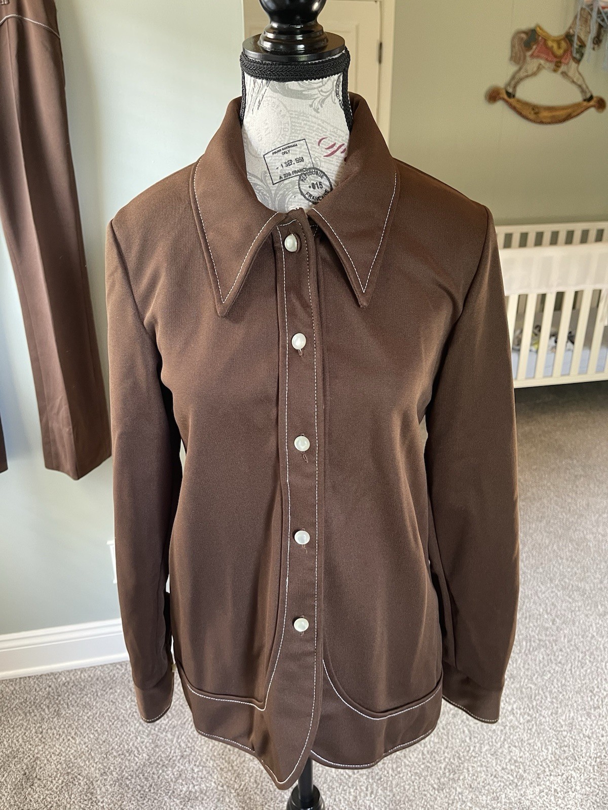 1970s Retro Vintage Prior Westerns Women’s Jacket and Flare Leg Brown 2pc. Suit