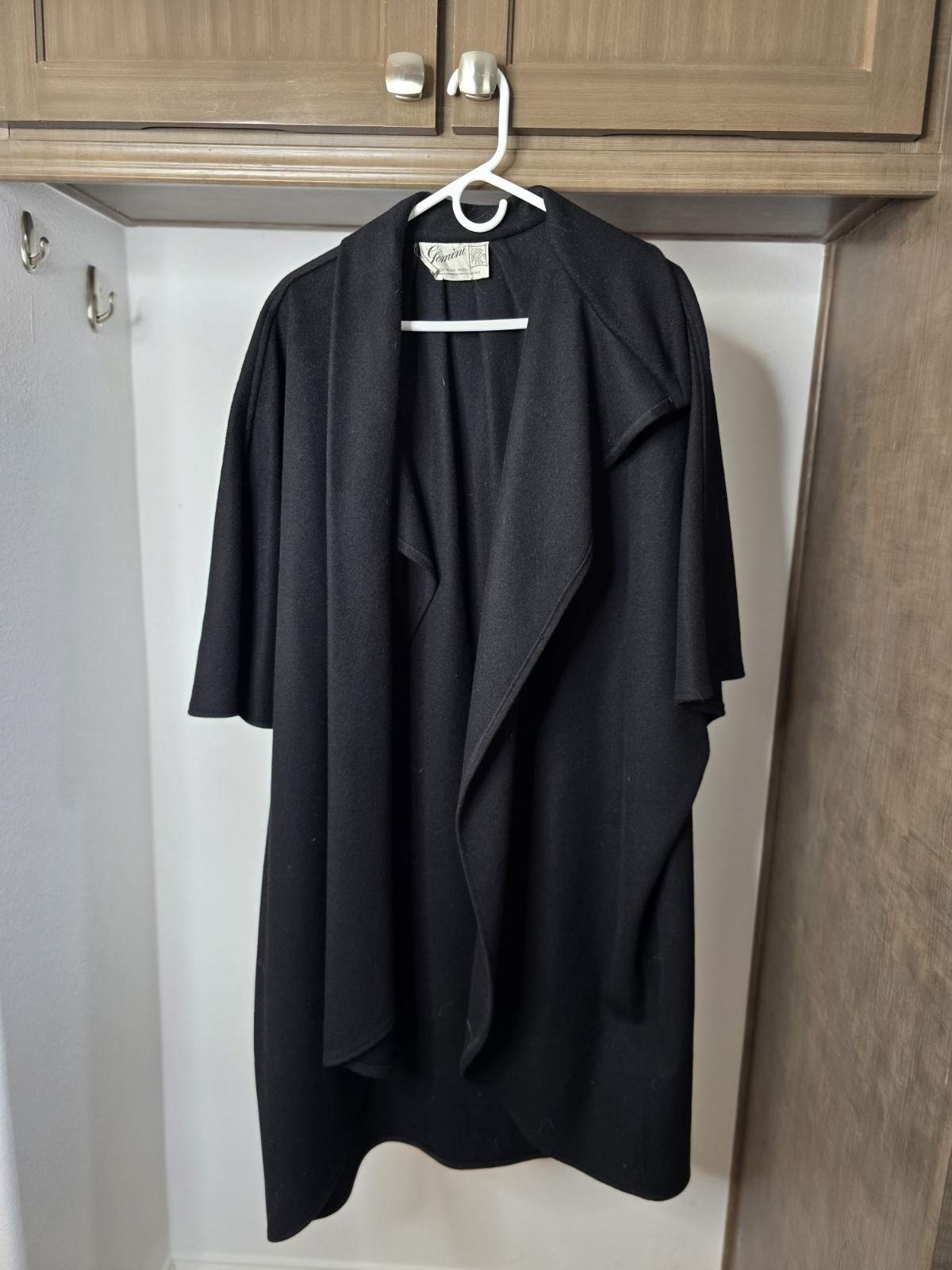Vintage GEMINI Black WooL Draped Shawl Coat, Womens, 1970’s or 1980’s