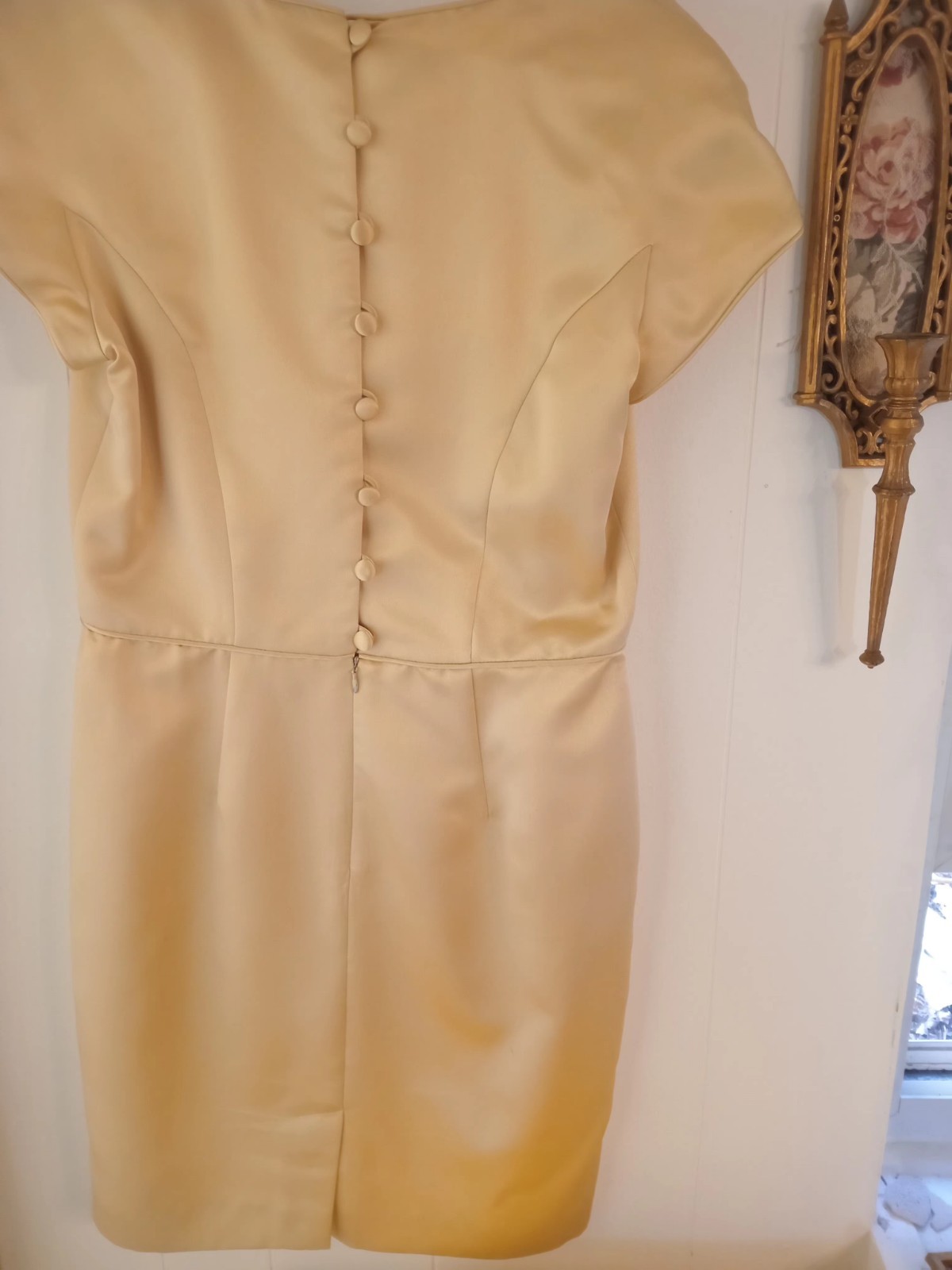 Fancy Vintage Champion Gold 80s Dress Cottagecore Bow Shoulder Padding