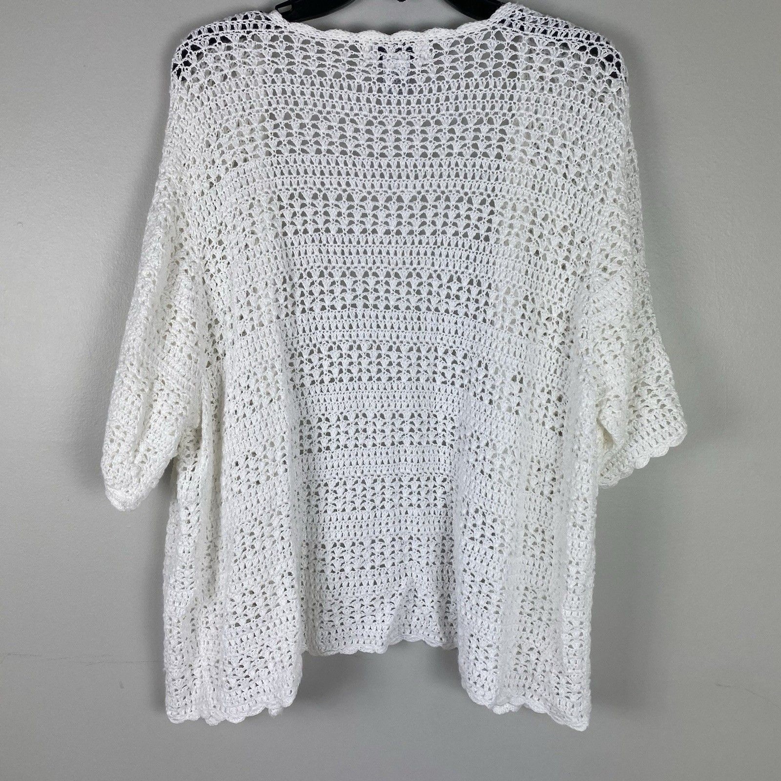 Vintage Crochet Top Button Cardigan 3X White 90s Y2K Boho Festival Cottagecore