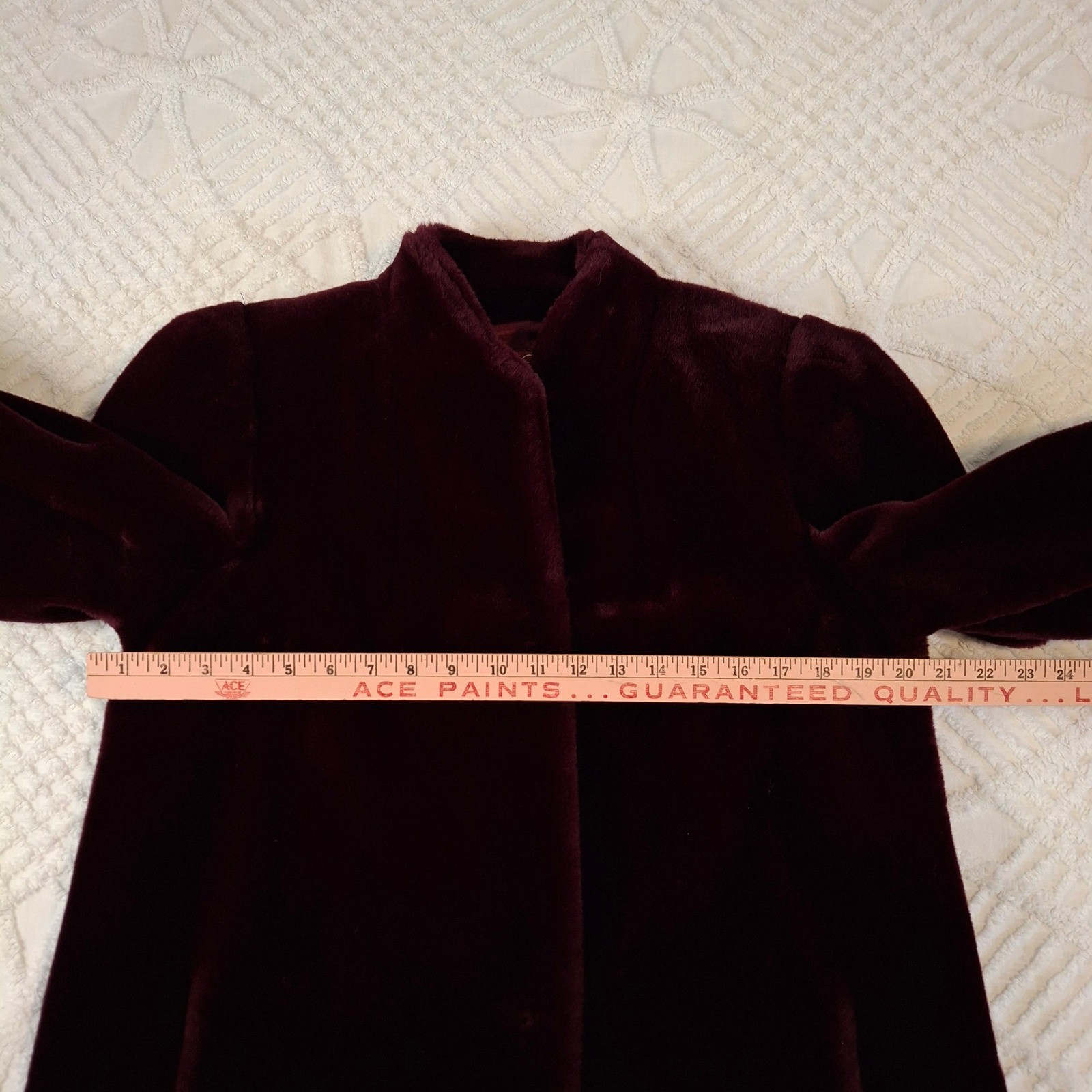 Vintage Sasson Medium Burgundy Faux Fur Coat Glenoit Made in USA Wine Red Glam