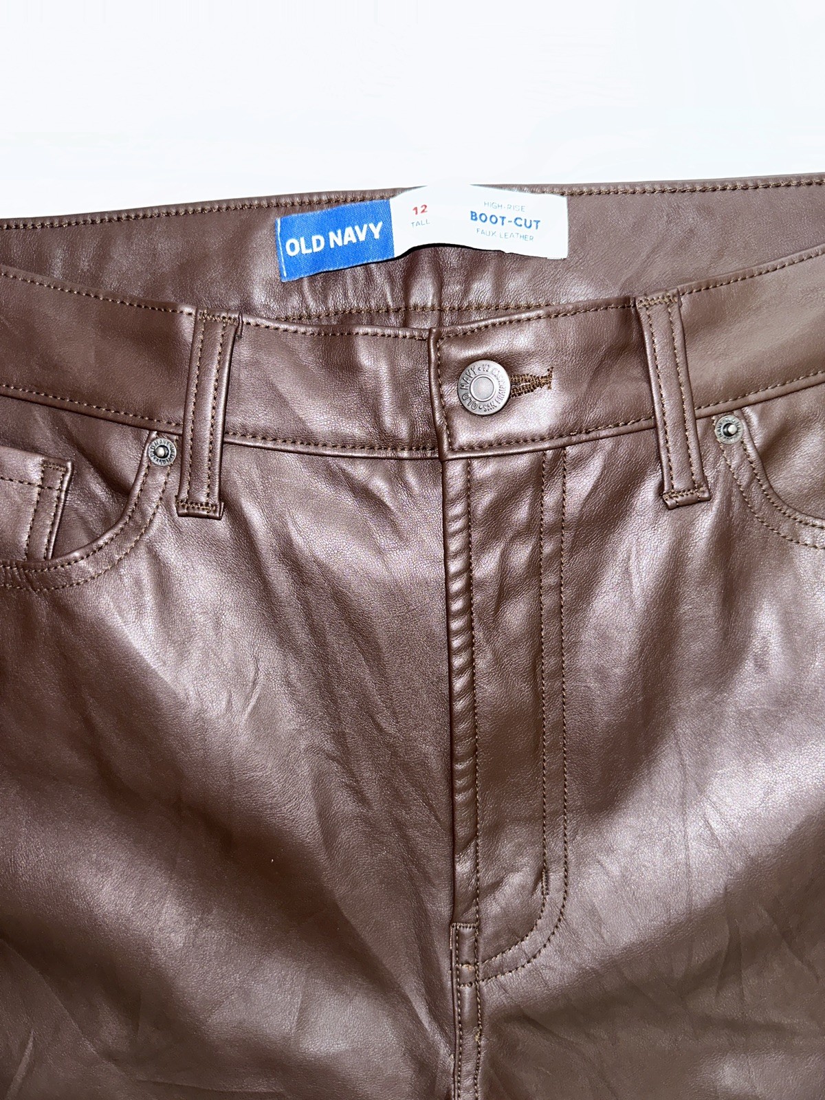Old Navy Brown High Rise Boot-Cut Faux Leather Pants Sz 12 Tall