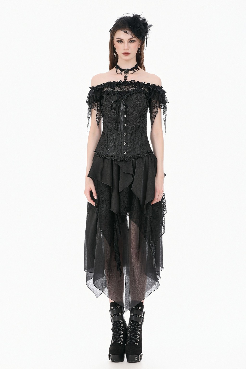 Dark In Love Women Gothic Jacquard Corset Top Vintage Lace-Up Back Waist Cincher