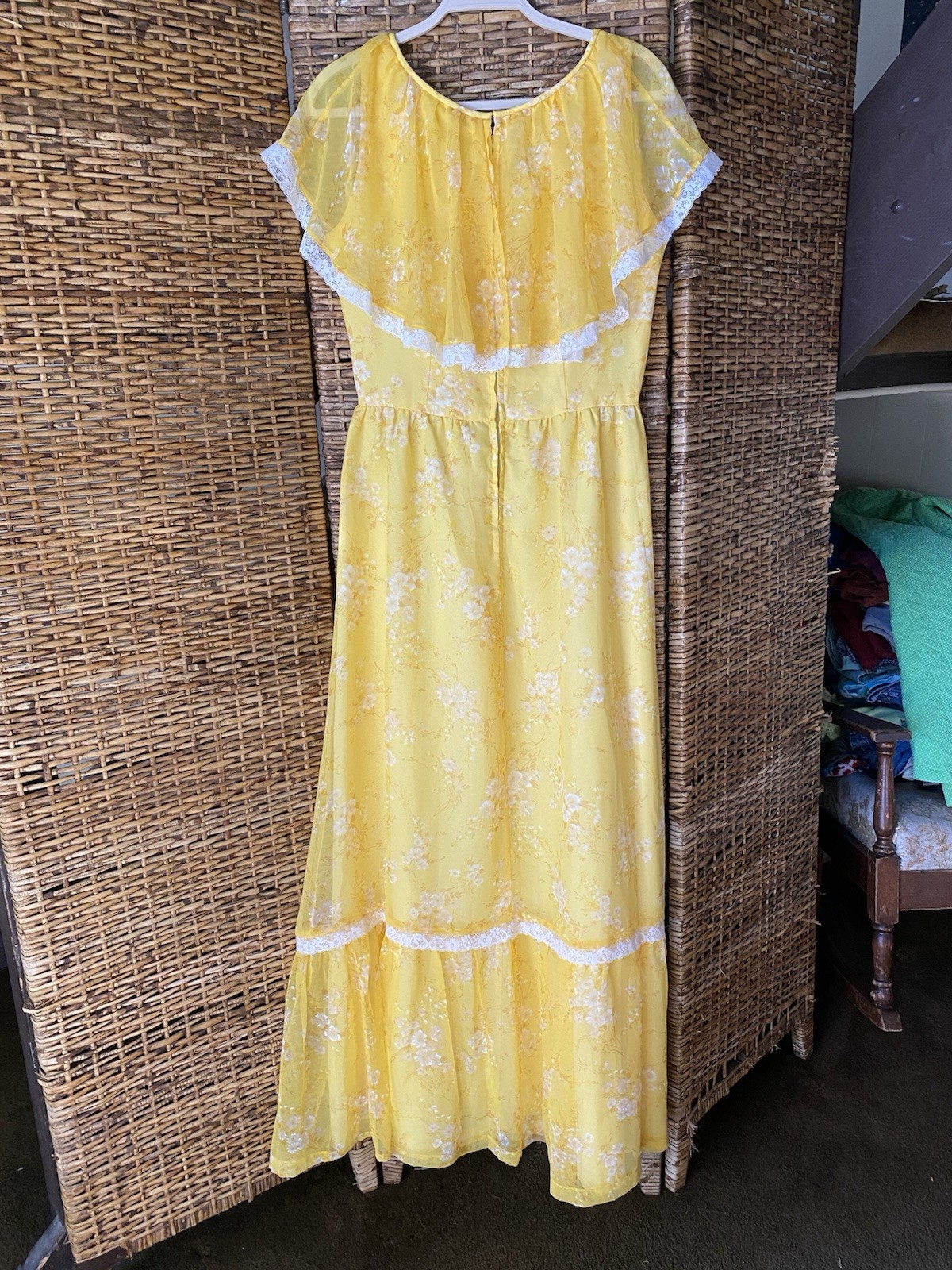 Vintage 70S Handmade Chiffon And Lace Metal Back Zipper Measurements And Photos