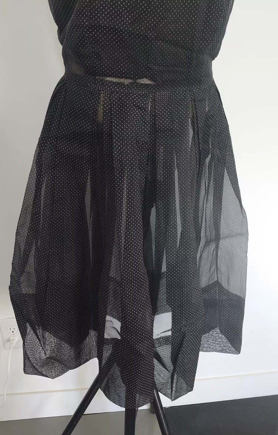 VTG Women’s 50s Fitted Sheer Black White Polka Dot Tank Dress Swing Rockabilly