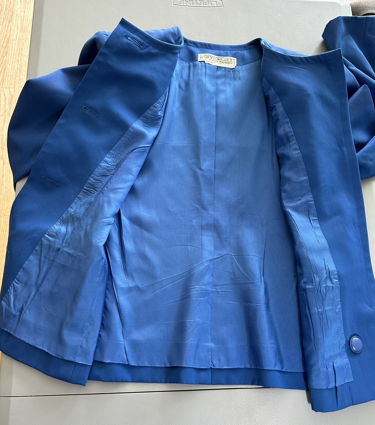 Vintage Givenchy 90’s Cropped Jacket Wool Exterior Silk Interior Electric Blue