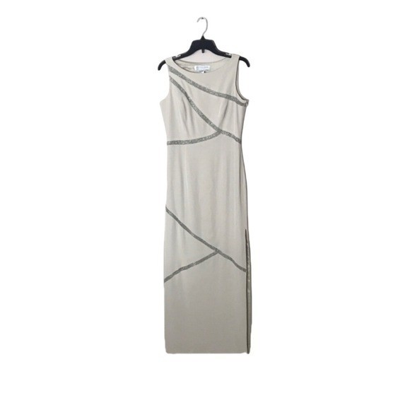 Niteline Della Roufogali Women’s Vtg Beaded Sleeveless Maxi Gown Beige Size 10