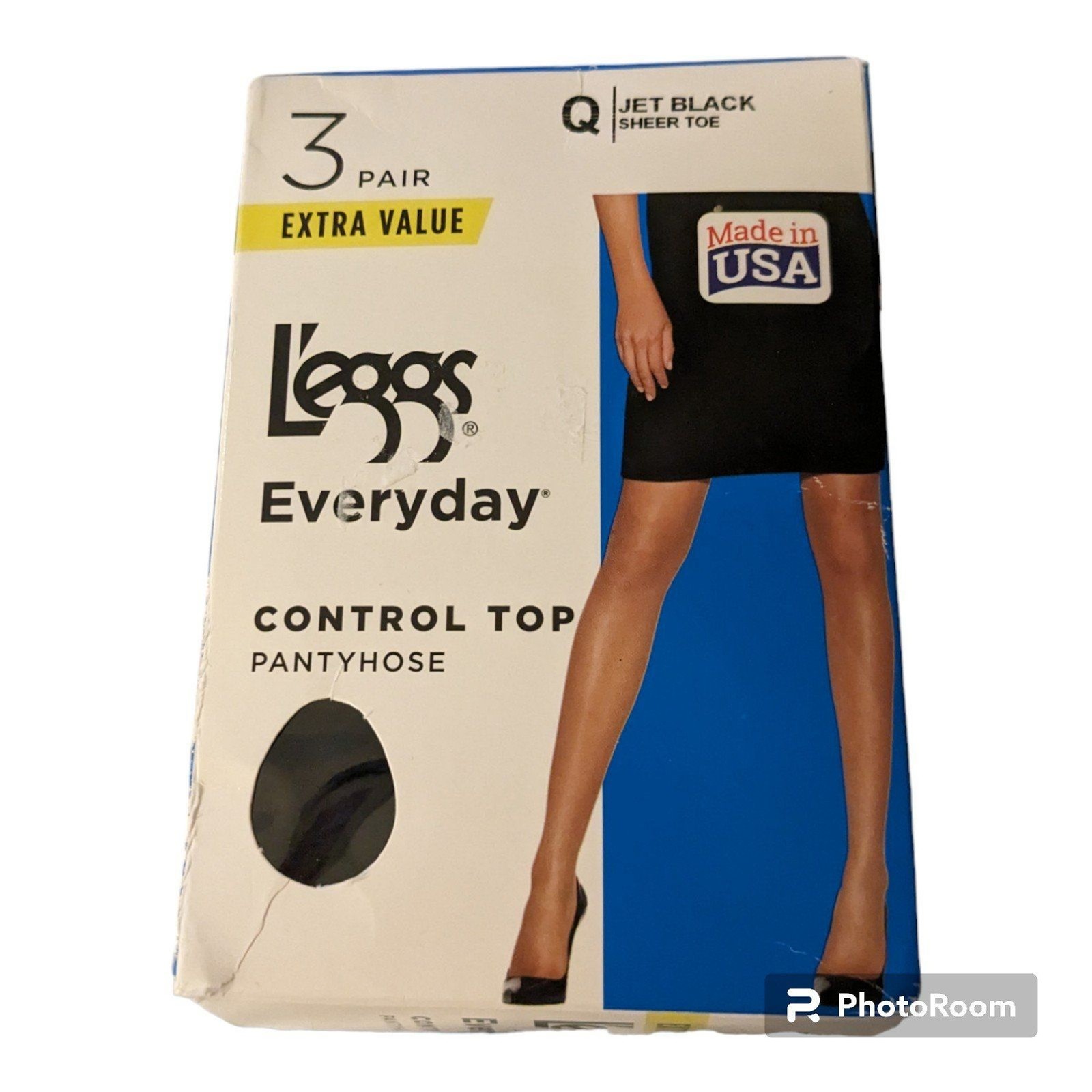 L’eggs Everyday Control Top Support Pantyhose size Q Jet Black 3 pair pack NEW