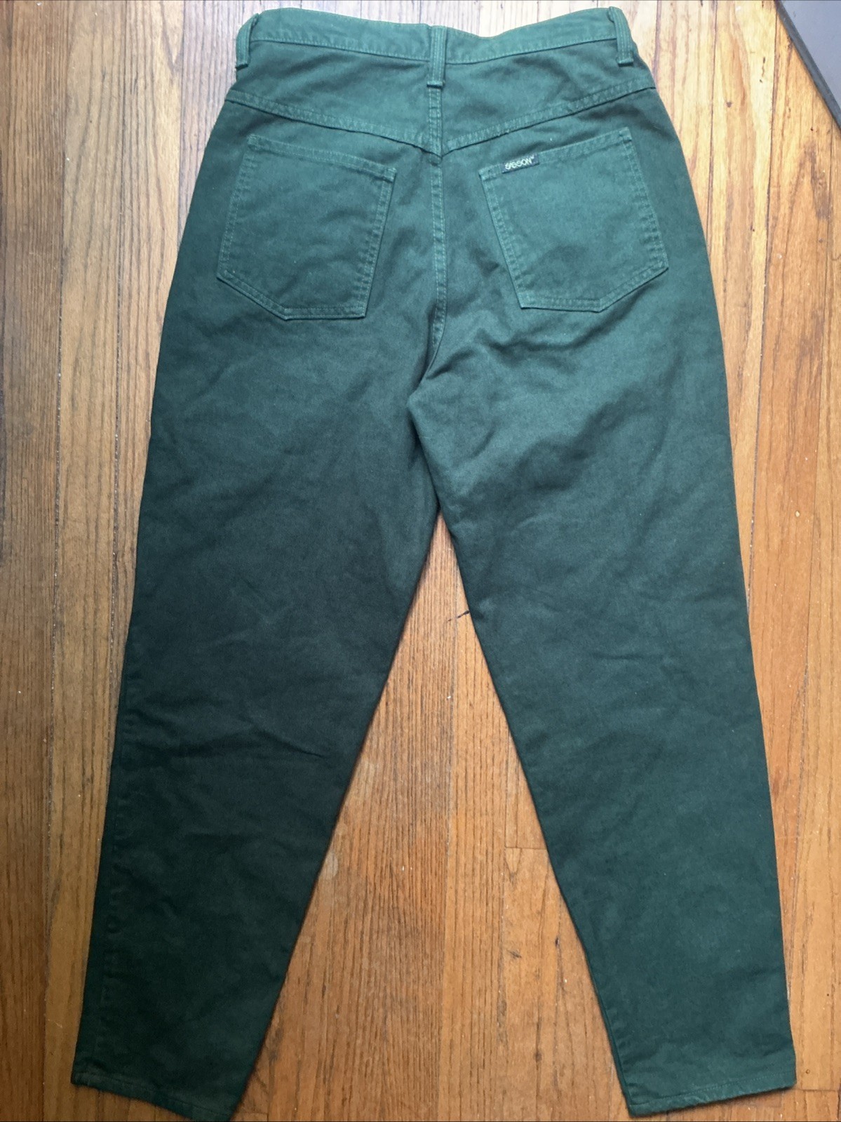 Vintage 80s SASSON Green Denim Mom Jeans Sz 12 High Rise Tapered Leg Made In USA