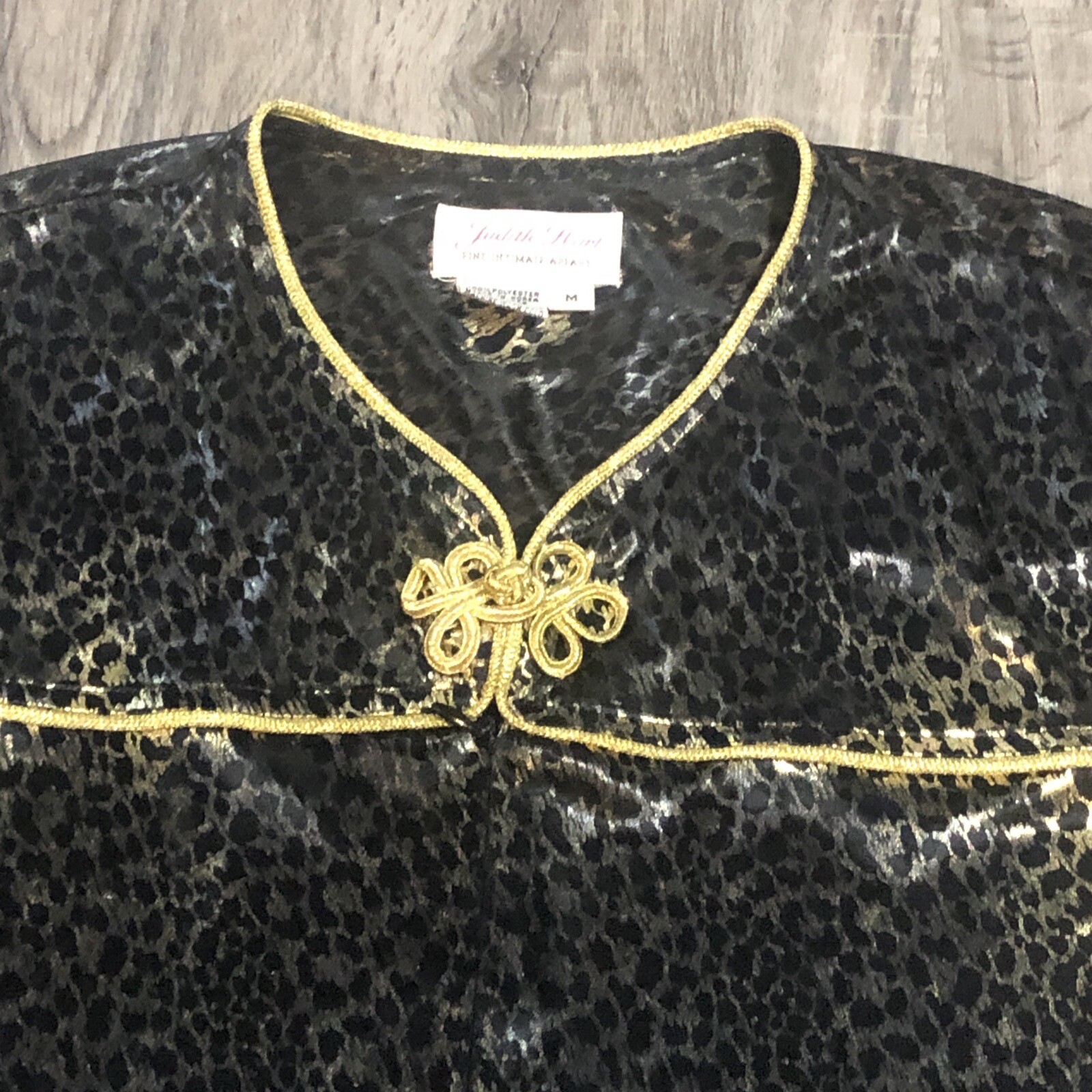 Vintage NIGHT GOWN Cheetah LEOPARD Animal Print Silky Sheer Lingerie Sz M Gold