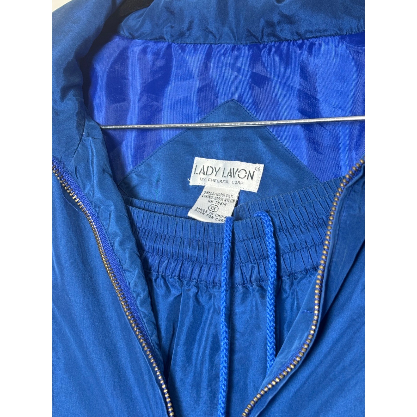 Lady Lavon Vintage 100% Silk Tracksuit Set Royal Blue Jacket Pants Womens 1X
