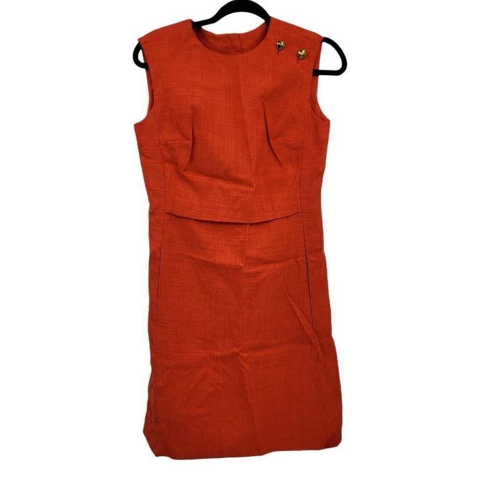 70’s Mod Brady Bunch Handmade Hostess Dress Sz S Pockets Orange Mad Men Office