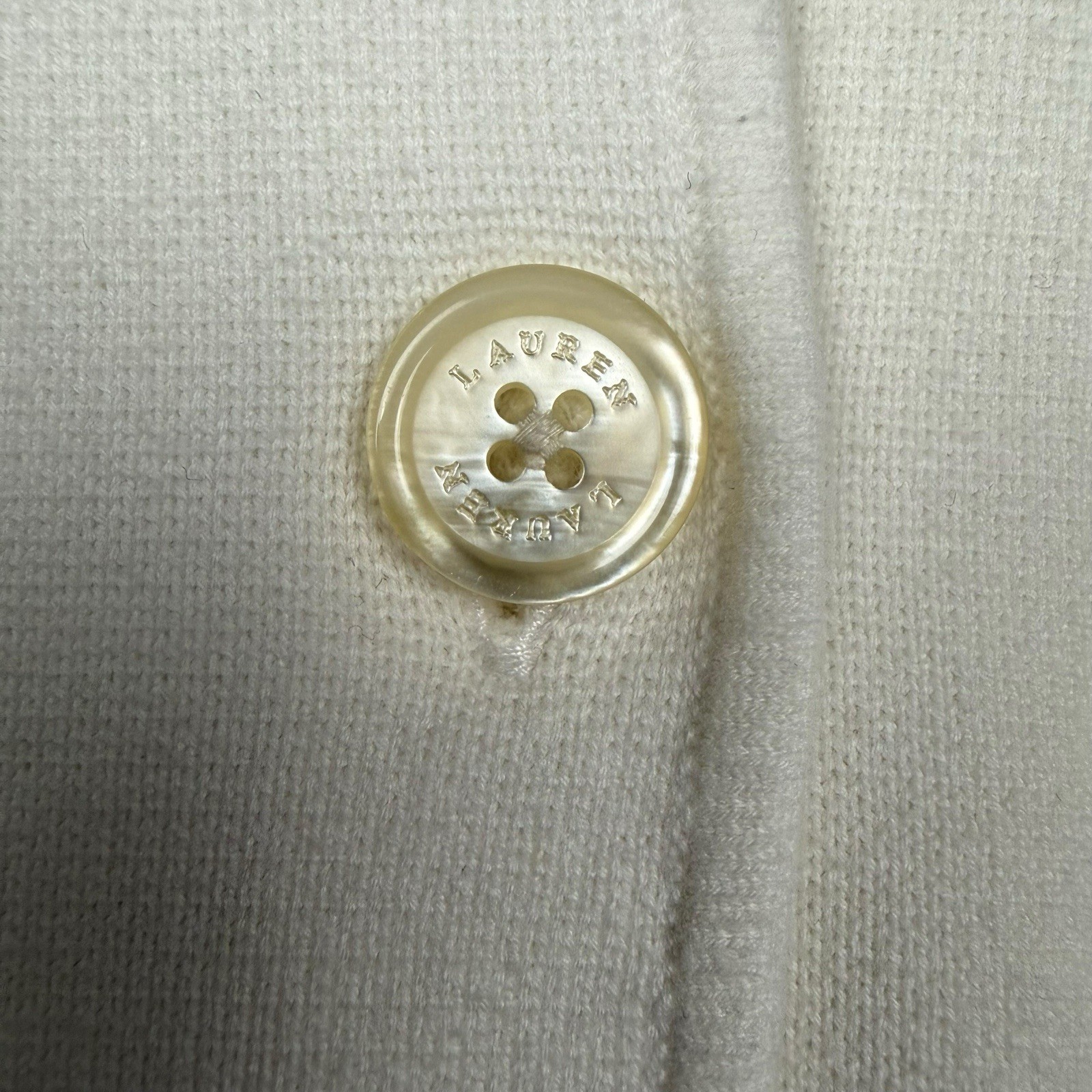 VTG Lauren Ralph Lauren L* Ivory Cotton Knit Blazer Cardigan Jacket Hong Kong