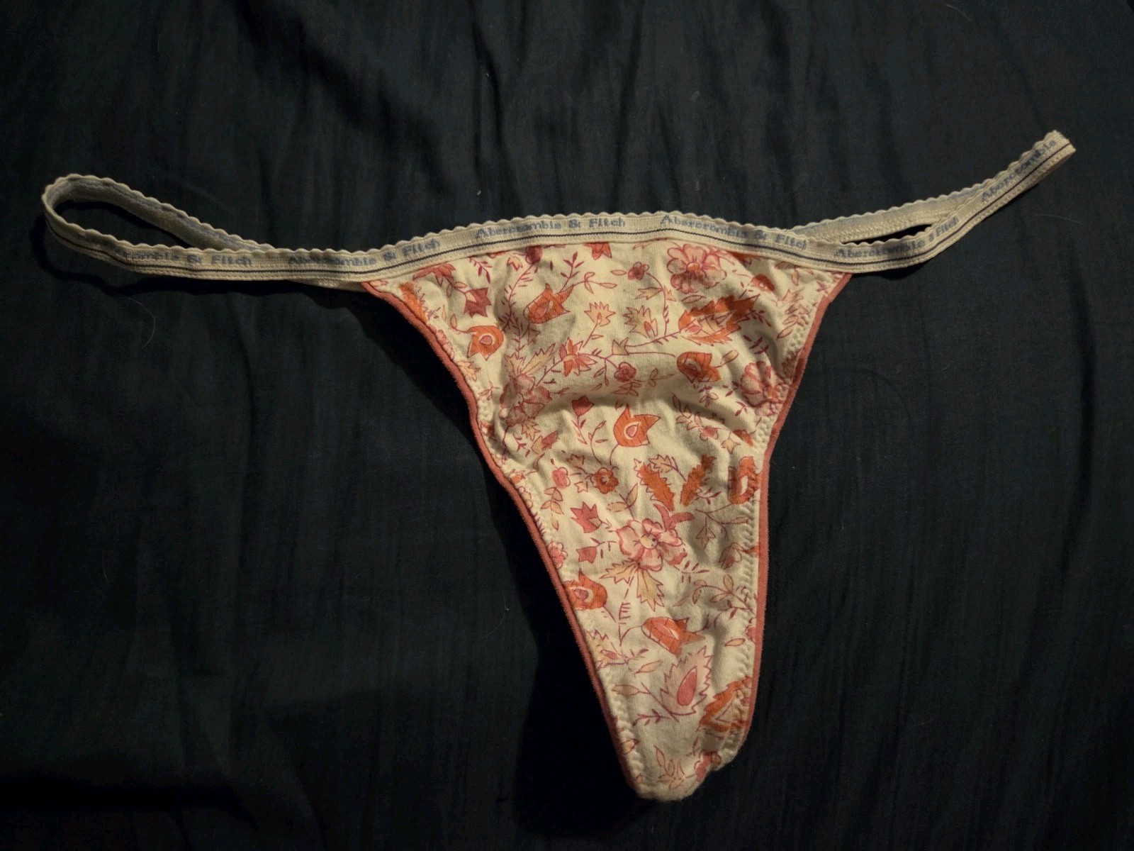 RARE Vtg Abercrombie & Fitch Y2K Floral Logo Cotton Thong Panty Size Med NWOT