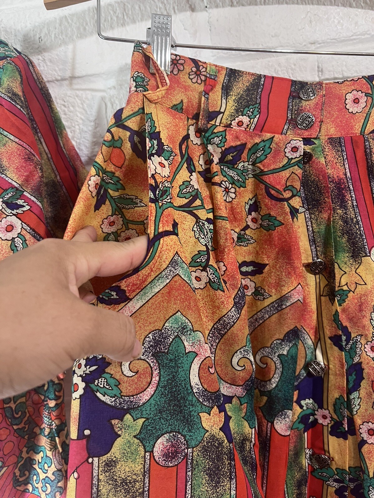 Vintage 80’s Howard Wolf Colorful Ethnic Skirt Matching Blouse Set Women’s 10