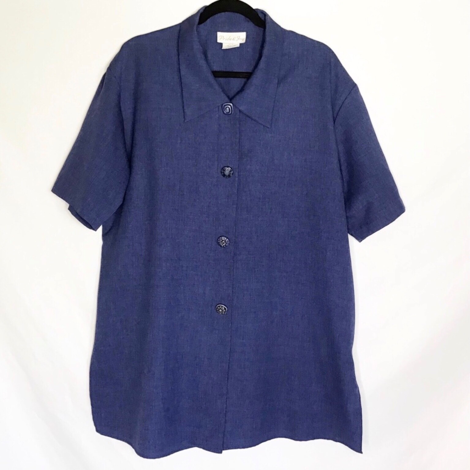 VTG House Coat Jacket Pride & Joy Size 18W Shirt Button Down Alice Brady Blue