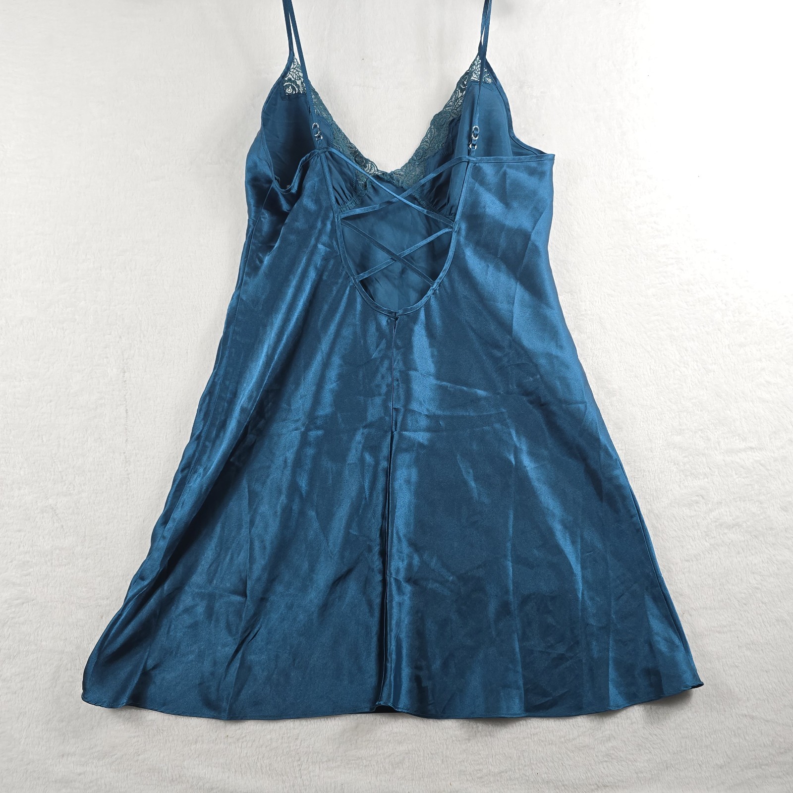 Secret Treasures Satin Nightgown Crossed Back Lace Green Size Large