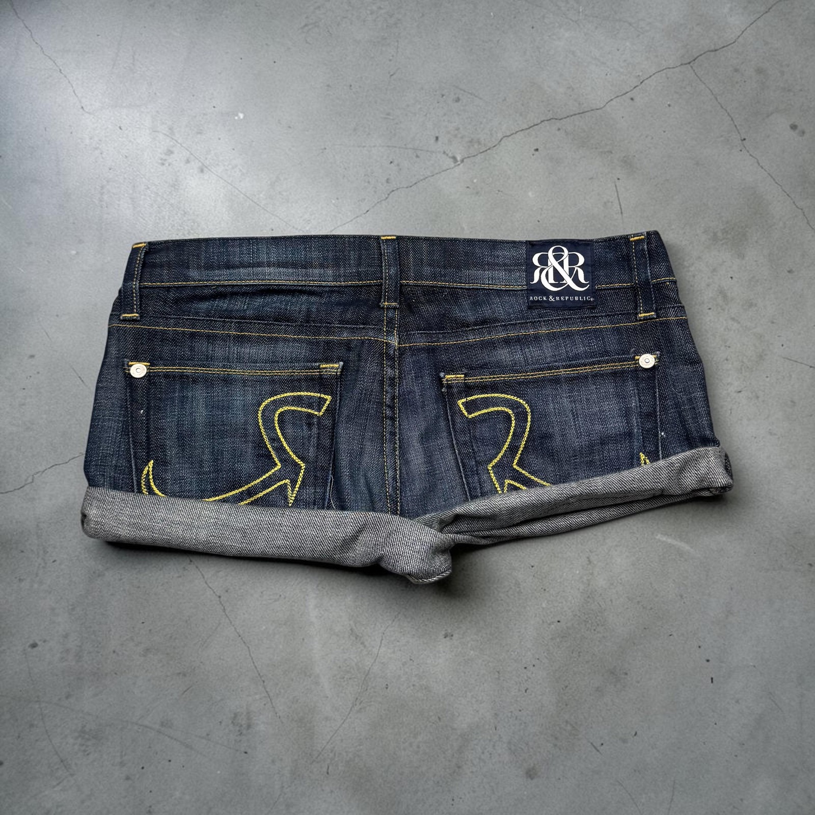 Rock & Republic Denim Shorts Womens 27 Blue Rolled Cuff Embroidery Casual