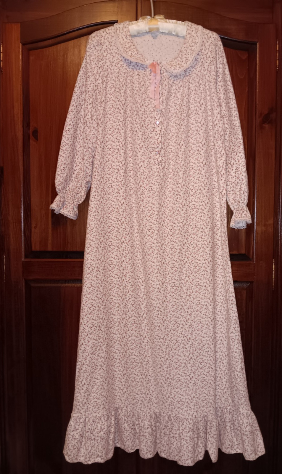 Vtg Pure 100% Cotton Flannel Nightgown USA Jennifer Dale Size S Pink Rosebuds