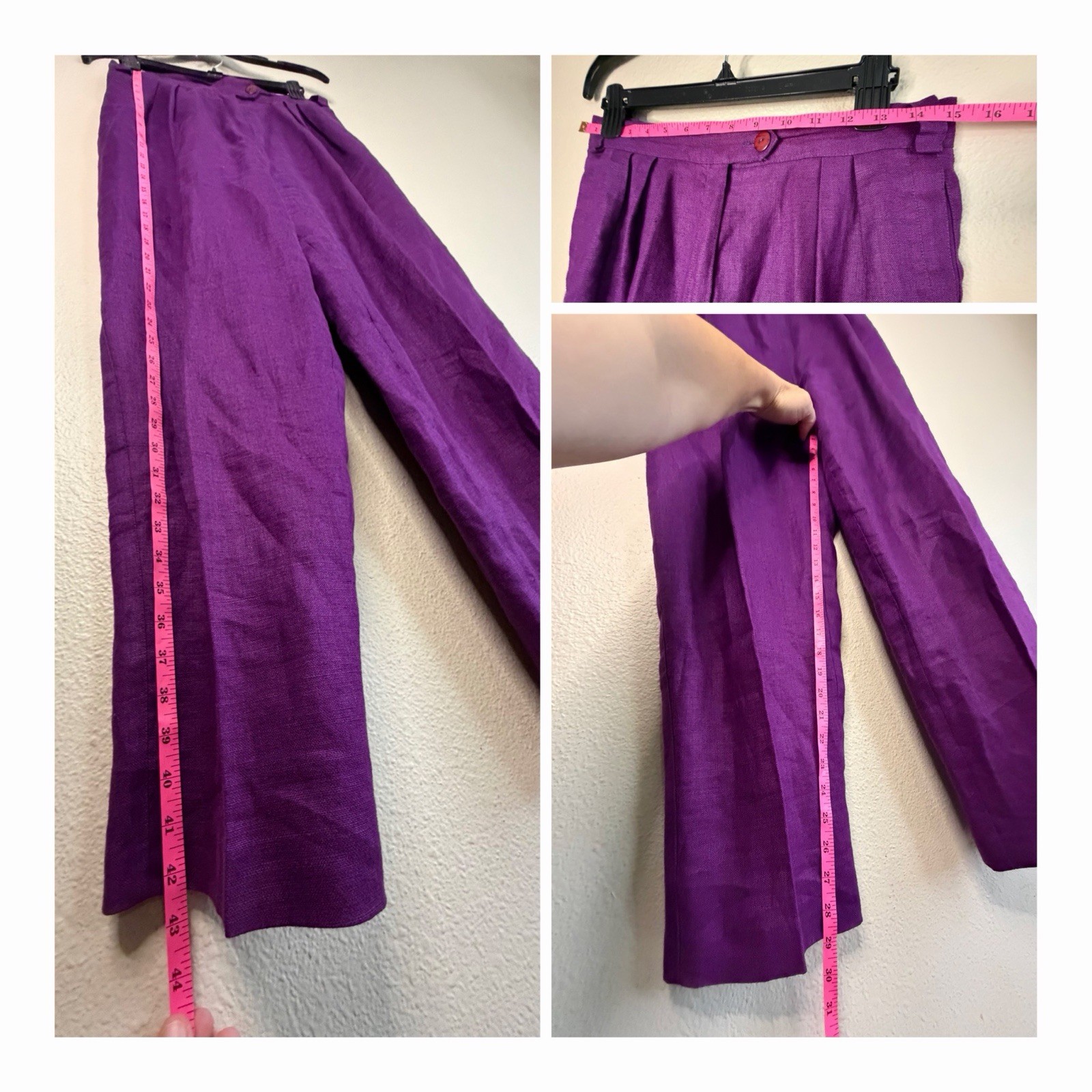 VTG 80s 90s BullocksWilshire Purple 100% Linen Pantsuit Set M 12 Power Suit Pads