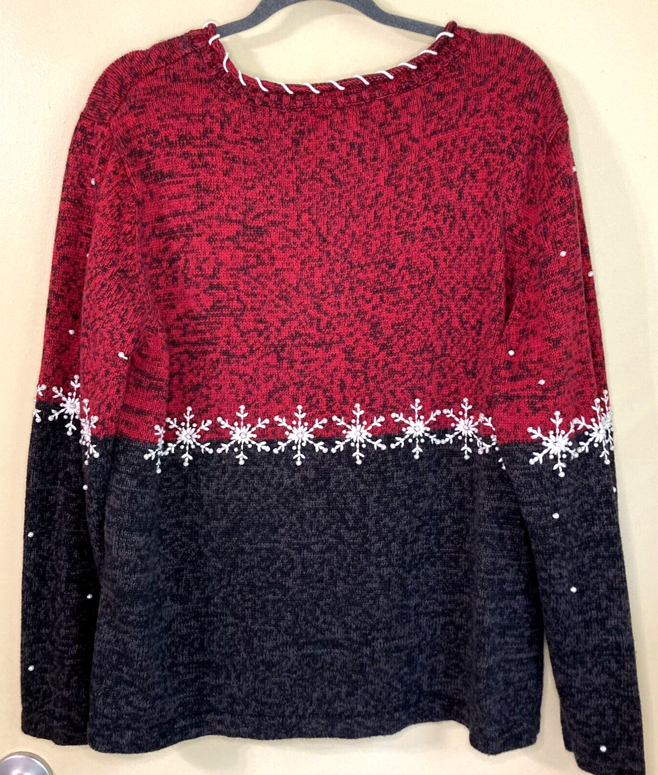 Mandal Bay Christmas Sweater Party Knit Top Snowman SnowFlakes Beaded Size XL