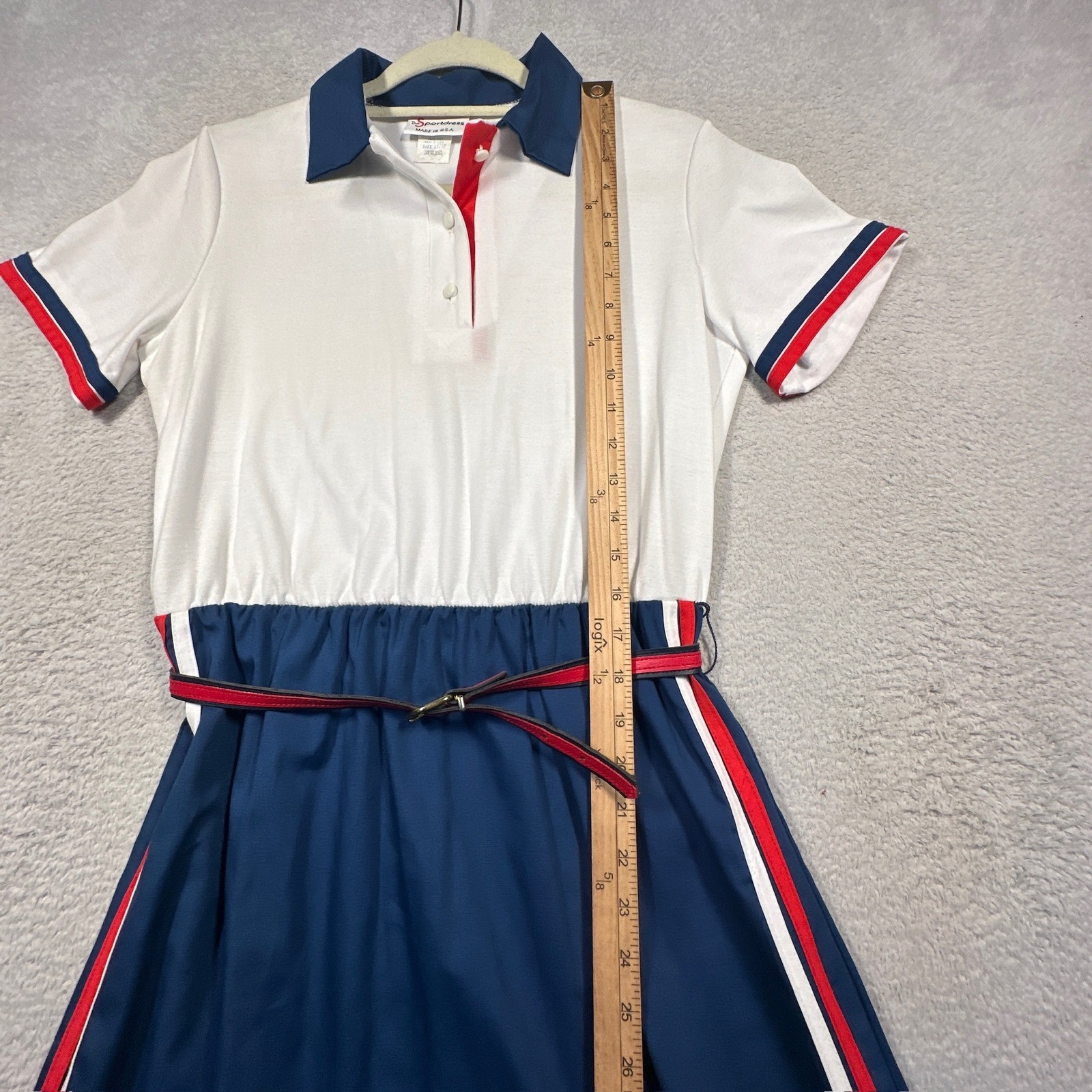 Sears The Sportdress Dress Women 11/12 Blue White Red 70s Vintage Union Made USA