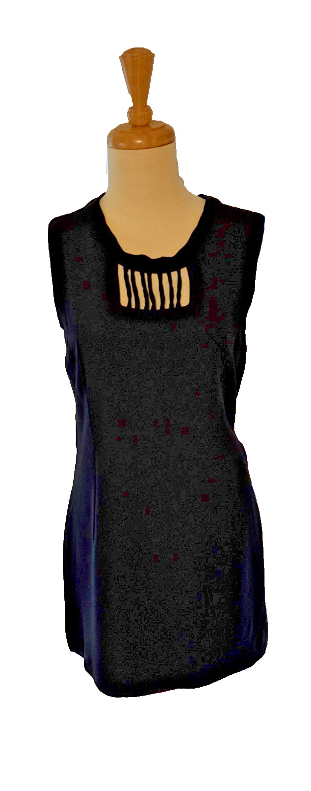 Vintage 1960s Black Mini Sheath Dress GoGo Metal Zipper Sleeveless Size 6 Small