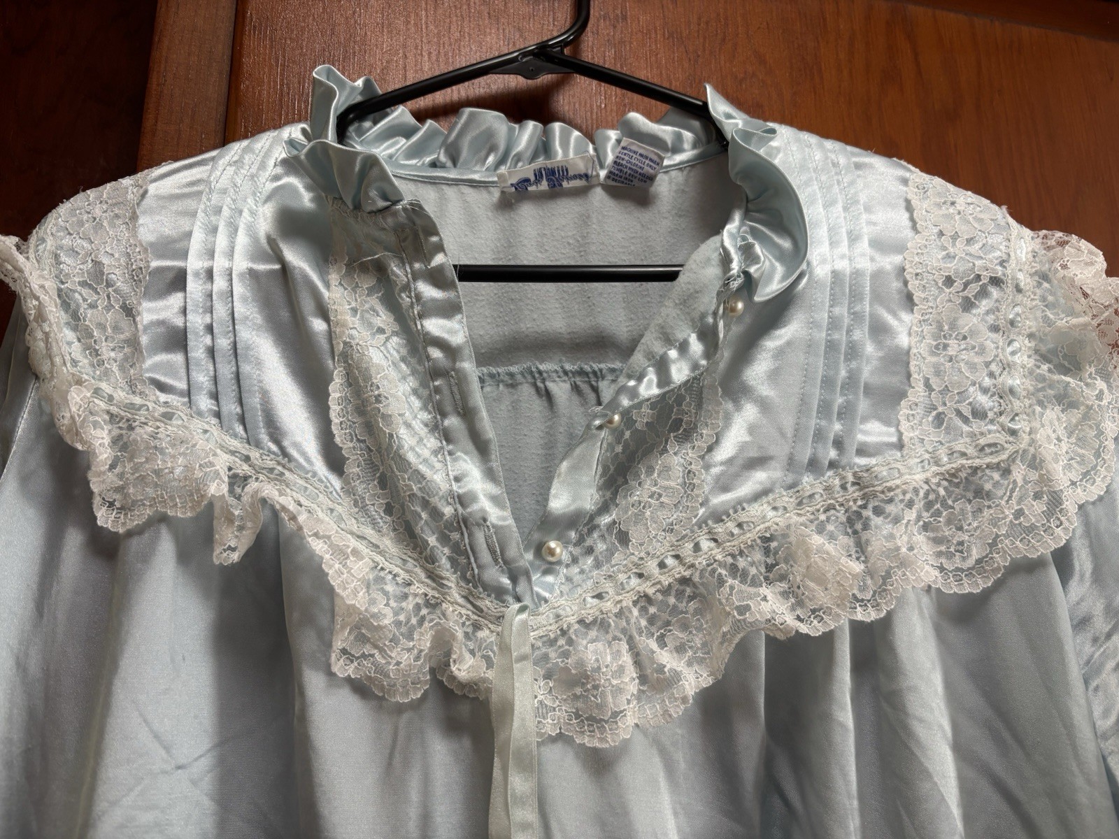 Vintage Size Medium Lewis Frimel Blue Nightgown With Lace Trim