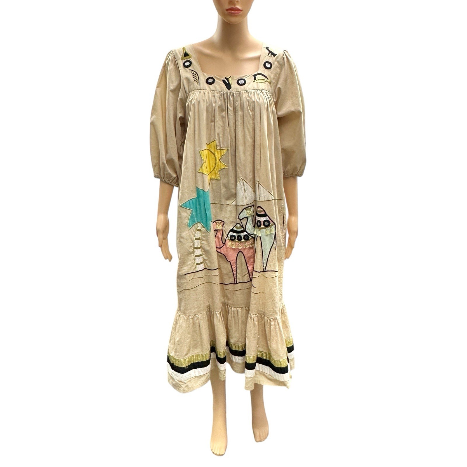 Vintage Ramona Rull Egyptian Cotton Maxi Dress 1970s Boho Mirrored Size Large/c
