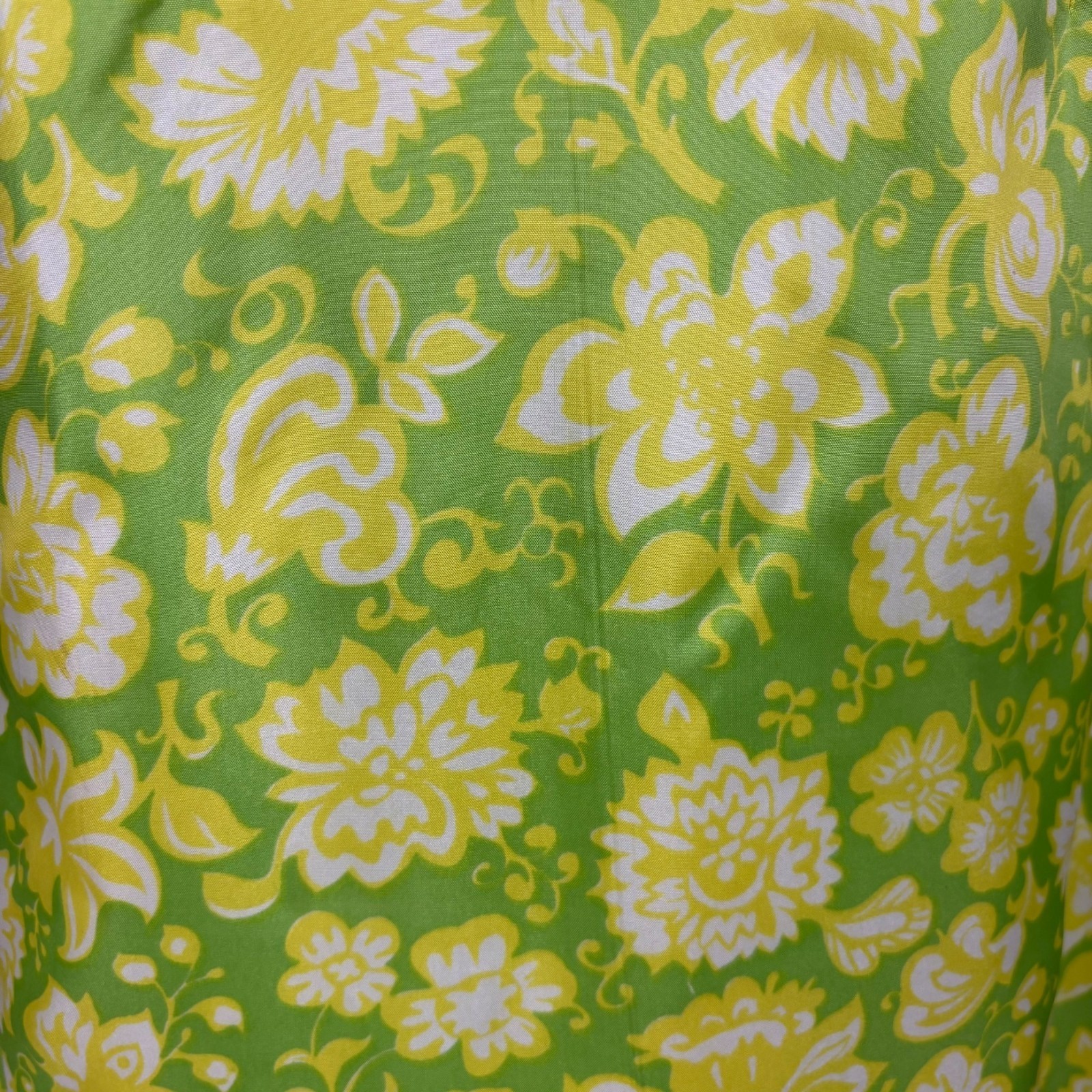Vintage 60s Floral Dress Womens Medium Lime Green Yellow Mini Sheath Retro