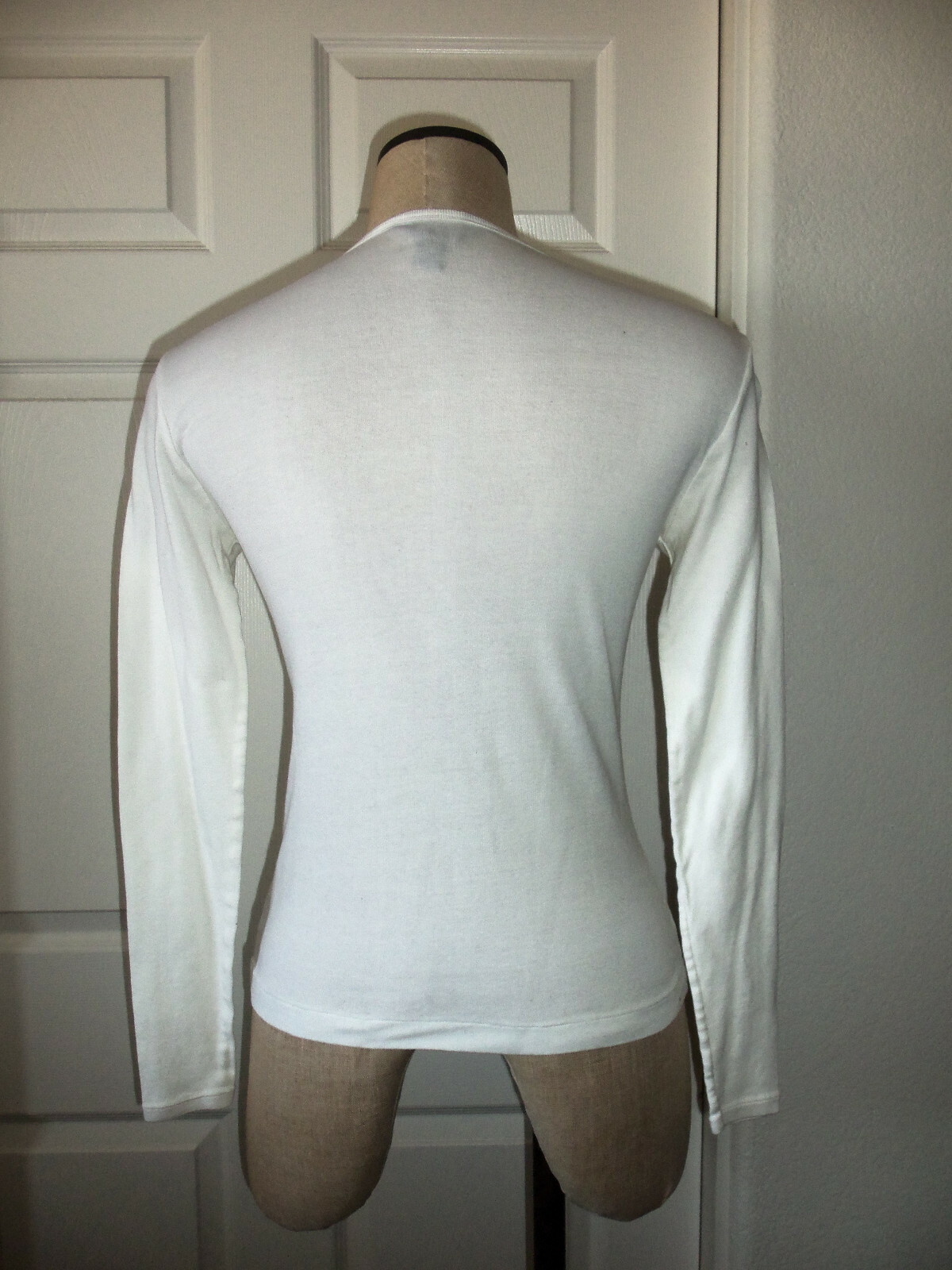 RALPH Ralph Lauren White 100% Cotton Knit High V-Neck Long Sleeve T-Shirt – M