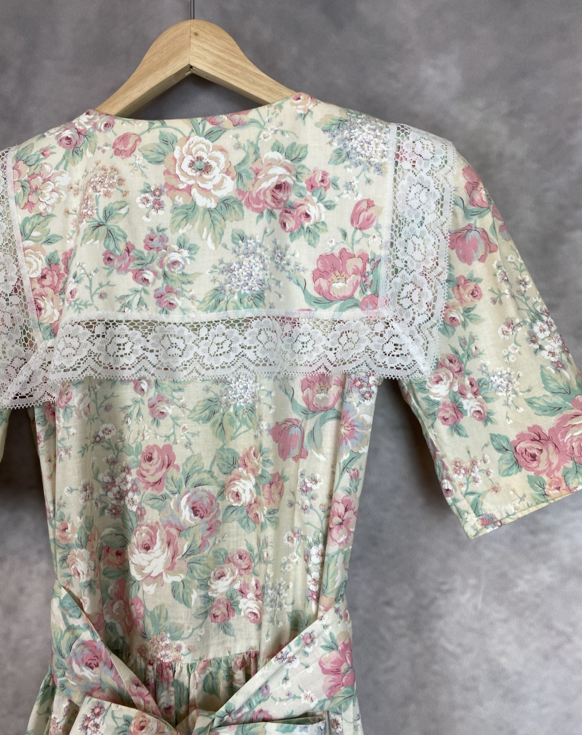 VTG Eter Sz 5/6 Sailor Collar Basque Waist Floral Dress Cottage Romantic 80s USA