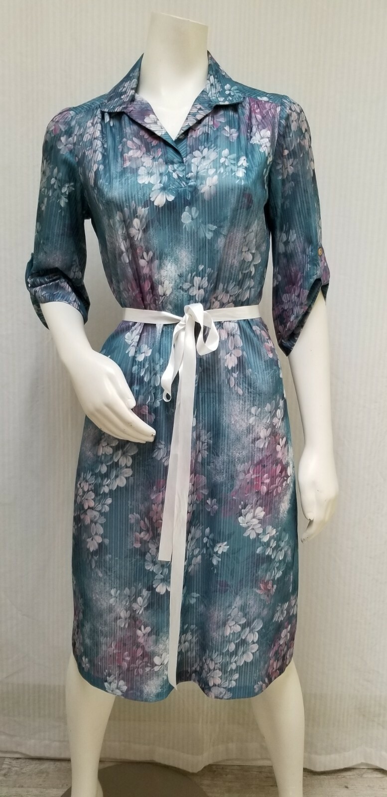 Vintage LAUREL RIDGE Floral SEMI SHEER KNIT DRESS – Size M – EUC