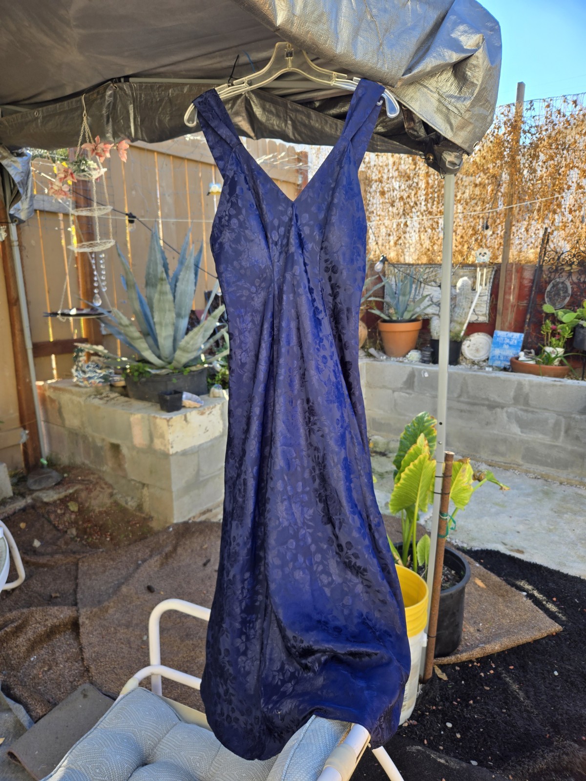 Vintage Morgan Taylor Floor Length Blue Satin Nightgown size Medium