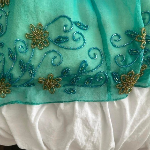 NWT VINTAGE Adrianna Papell Evening Silk Strapless Teal Mermaid Beaded Dress