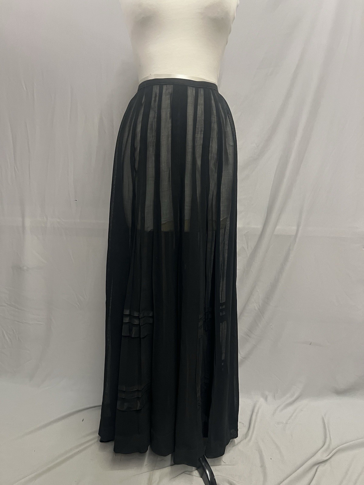 1900 Sheer Black Cotton Pleated Skirt Day Time