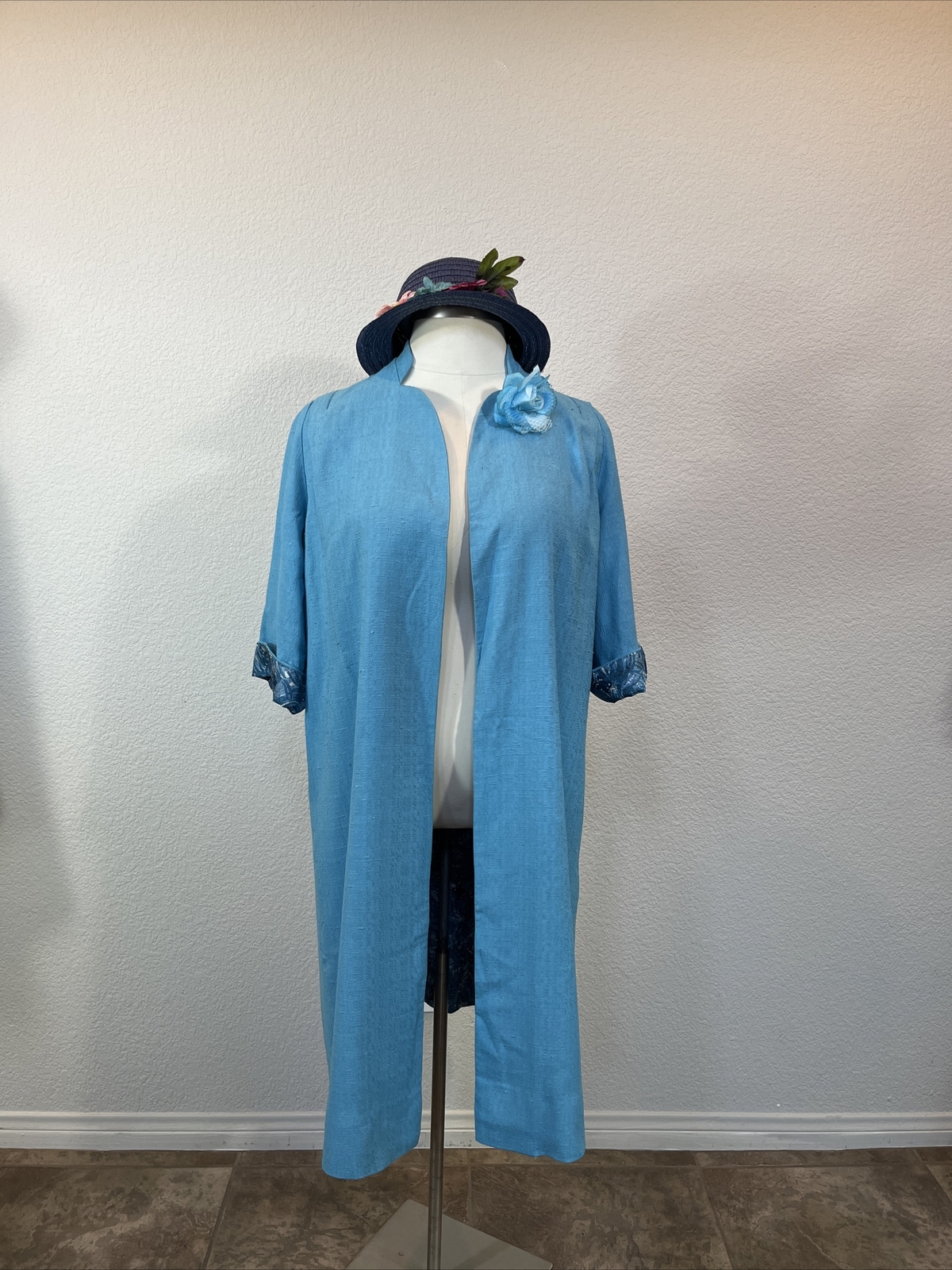 Hairspray 50s Women’s Coat 43” Aqua Blue Silk Lined Coat 40s 60s Mrs Doubtfire