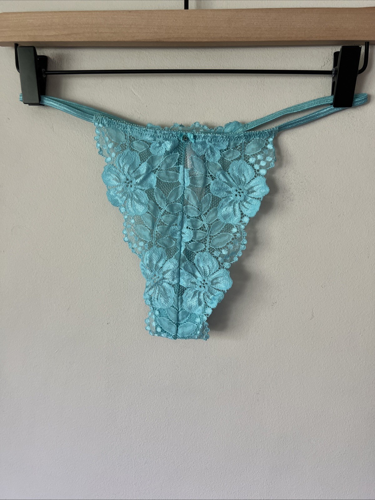 Vintage Victorias Secret 1999 Aqua Lace Mesh Thong Panty NWT Y2K 90s