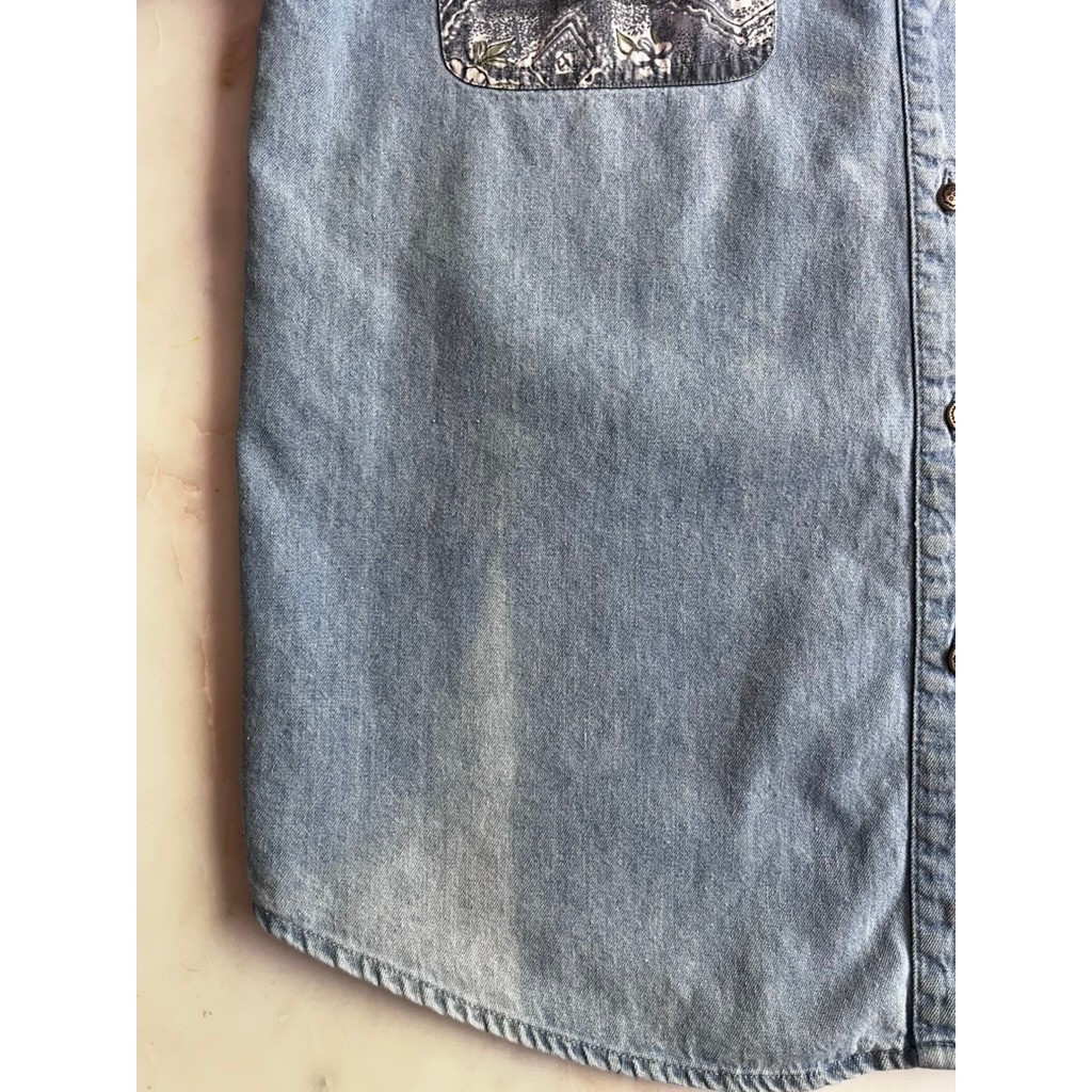 Gitano Vintage Button Down Denim and Floral Shirt 90s Classic Top size medium