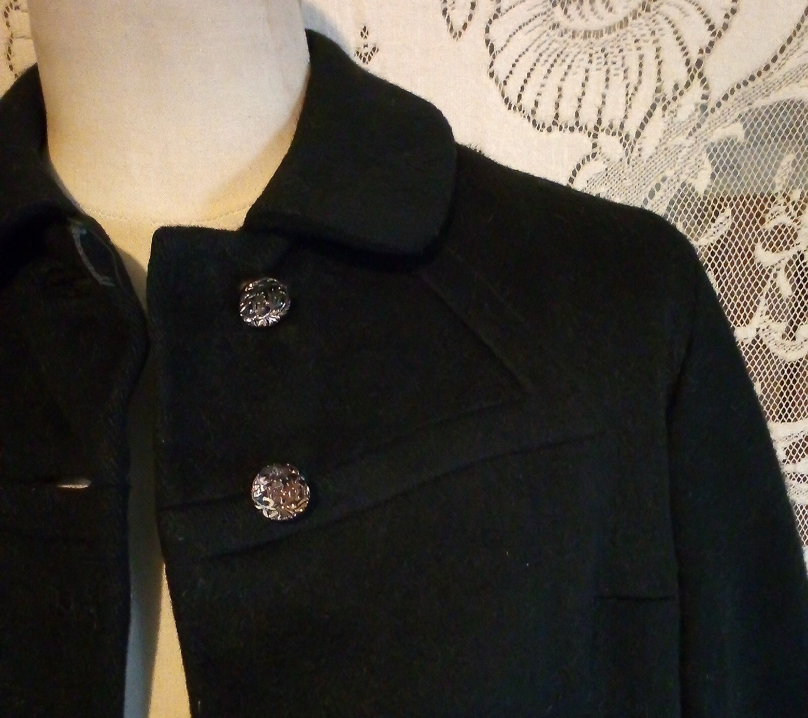 VTG 50s Moordale Fancy Mohair Wool Charcoal Black Coat w Floral Satiny Lining S