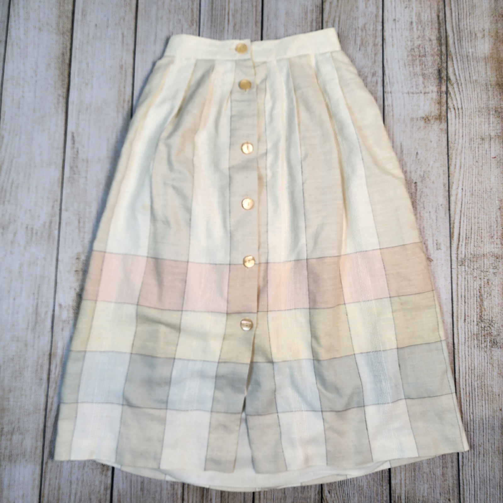 Vintage 70s Chaus Pastel Linen Blend Womens Skirt 26in cottagecore