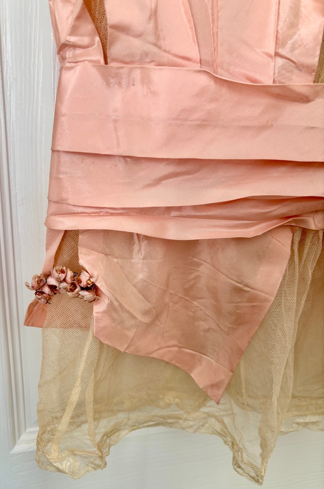 Antique c1915 Pink Silk Taffeta Lace Bodice Blouse Edwardian Fashion Titanic Era