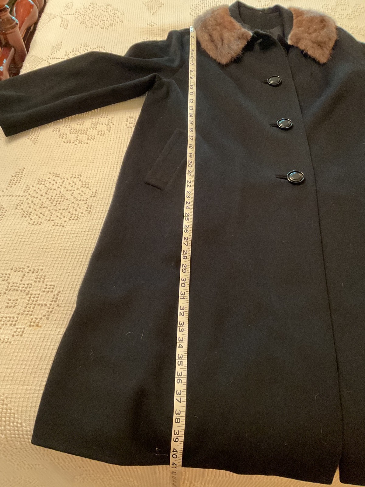 Vintage Women’s 16/18 A-Line Black Wool Dress Coat w/Mink Collar