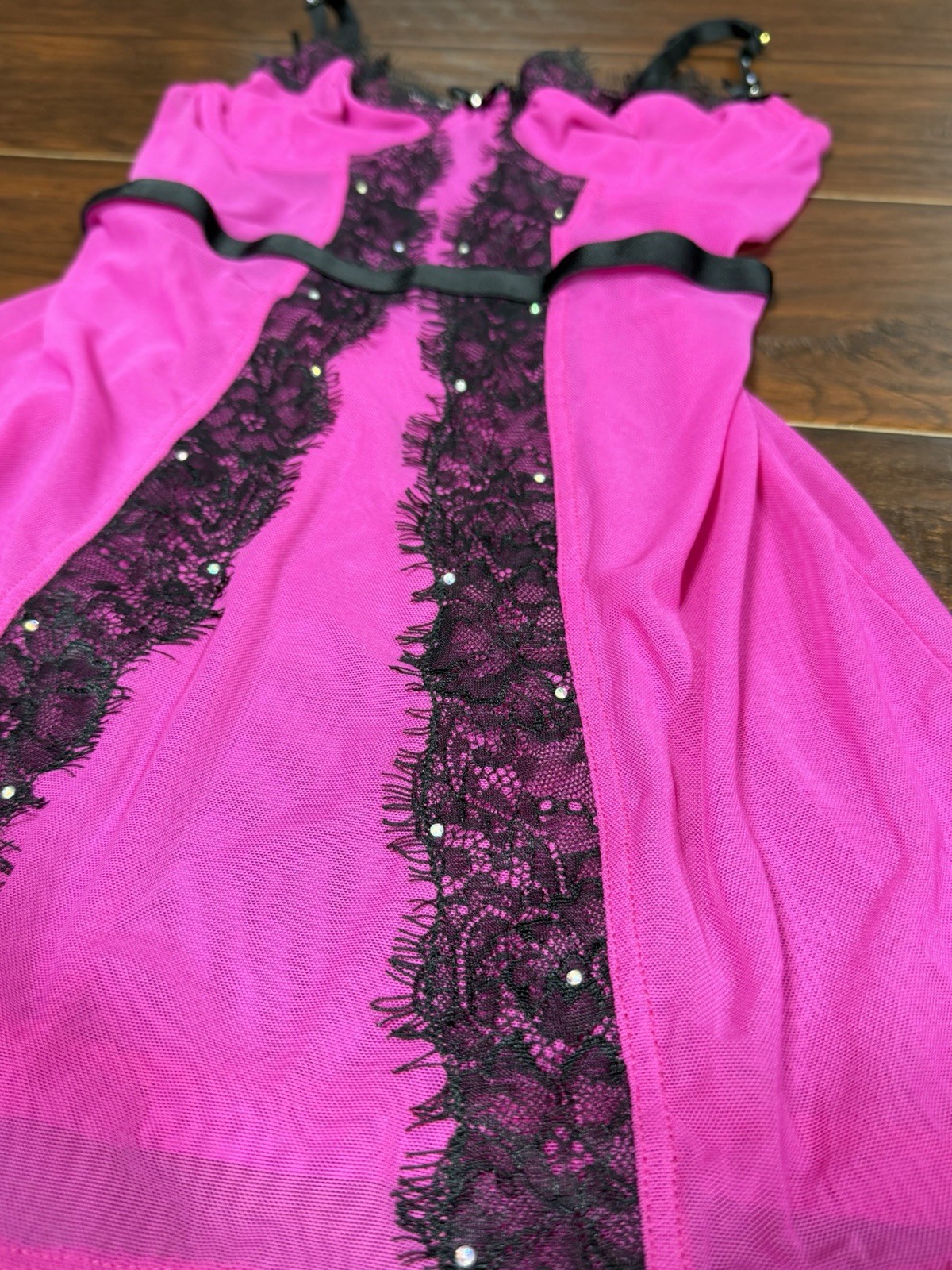 Fredericks of Hollywood Small Y2K Vtg Slip Dress Hot Pink Black Mesh Lingerie