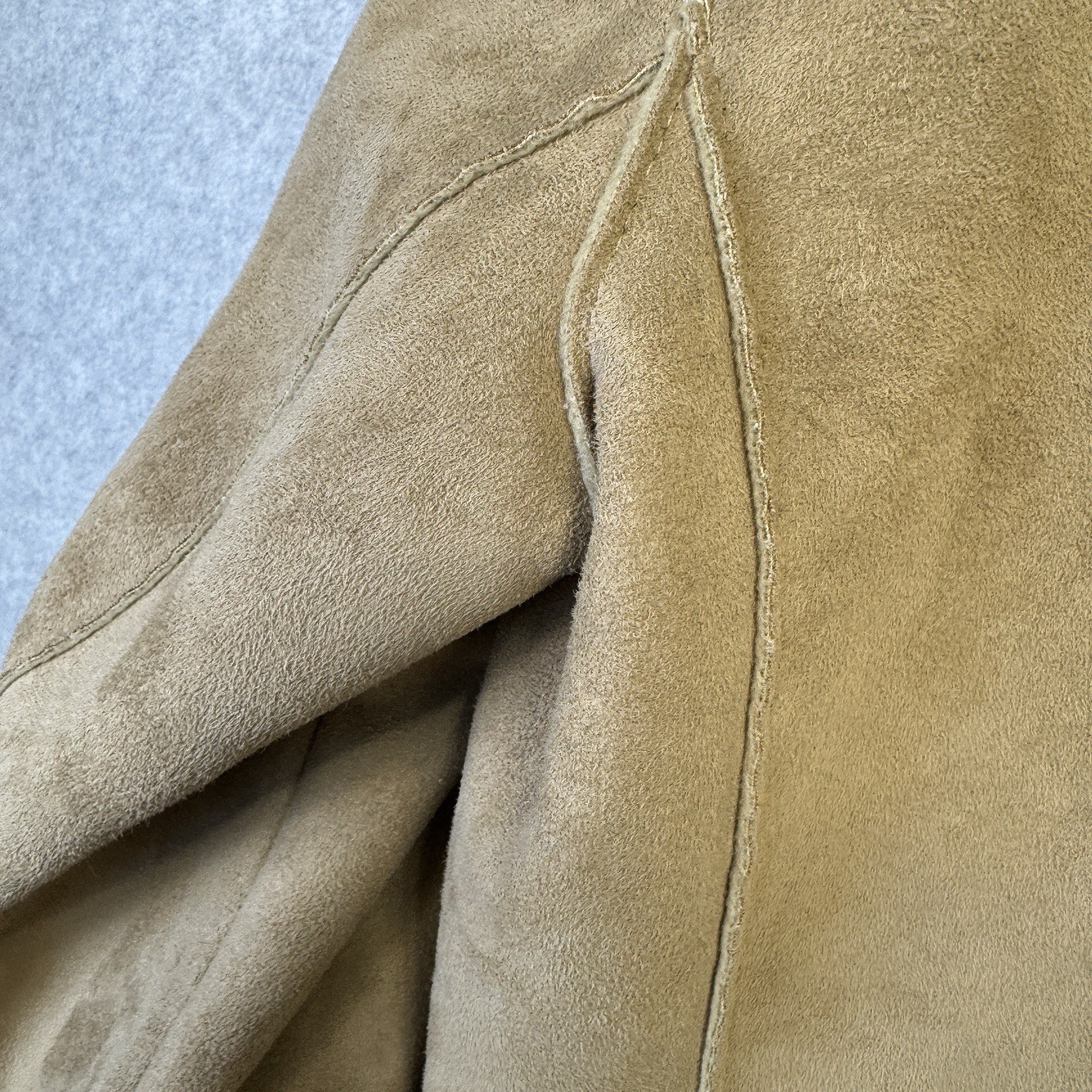 VTG Harve Benard Faux Suede Long Jacket Tan Brown Size 4 Western Open Front