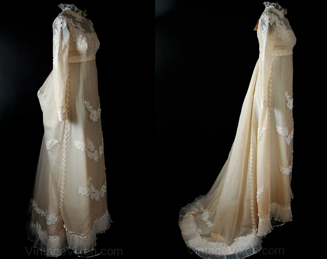 Size 4 Wedding Dress – Gibson Girl Style Ecru Net Bridal Gown Convertible Train